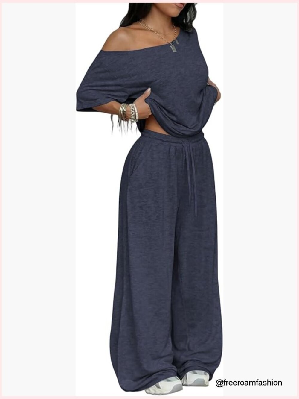 Off Shoulder Lounge Set Two Piece Sweatpants Set Travel Loungewear